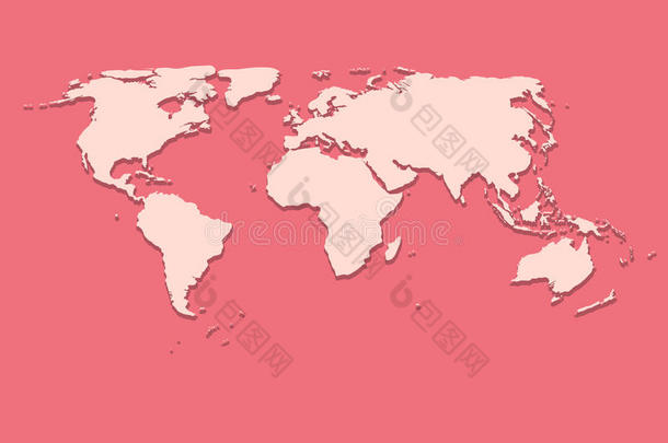 粉色背景向量上的纸质世界地图