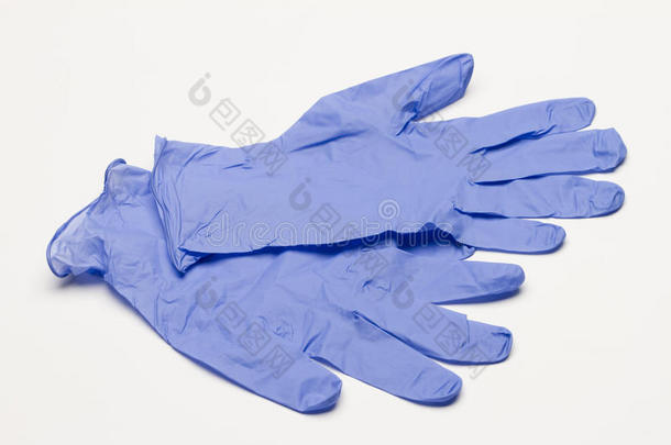 蓝色乳胶手套，水平