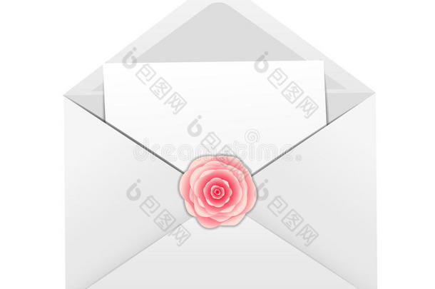 带信封和玫瑰花的情人节贺卡