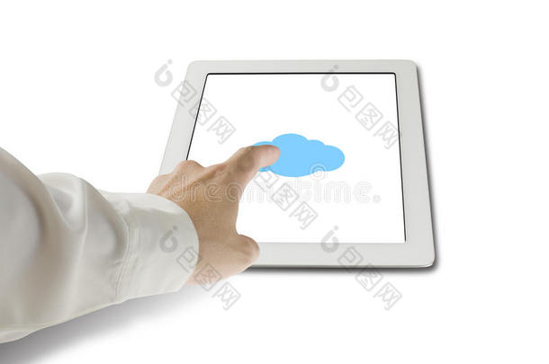 白色背景平板电脑上的触摸<strong>云状</strong>图标