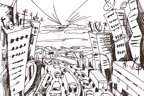 城市<strong>逃生</strong>涂鸦，交通概念图