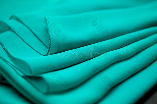 蓝色，绿色，海洋<strong>丝绸</strong>，柔软的<strong>彩色</strong>纺织品，优雅的波纹材料