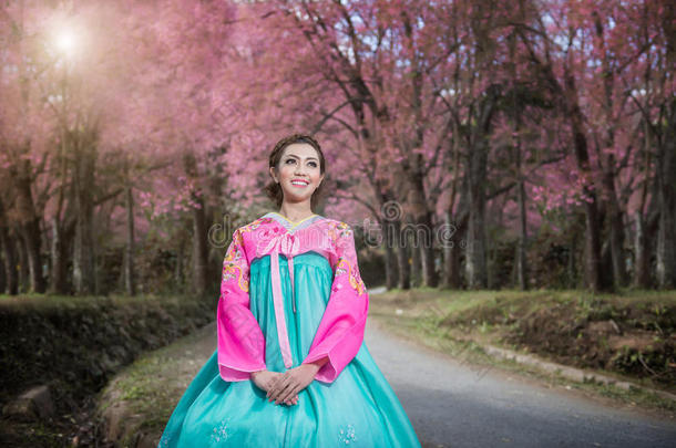 韩服：韩国传统服饰和美丽的亚洲女孩wi