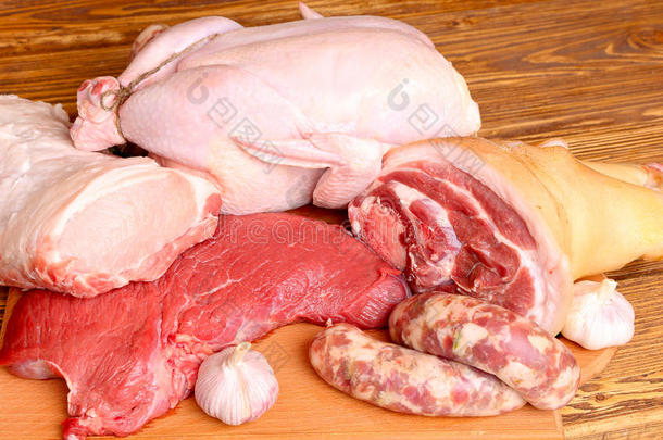 新鲜生肉-牛肉、猪肉和鸡肉