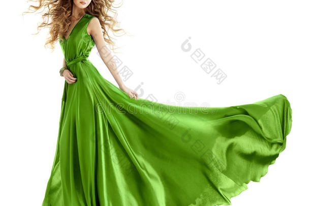 女式时尚绿礼服，长款晚礼服