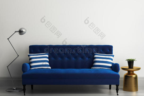 现代优雅奢华蓝色天鹅绒沙发