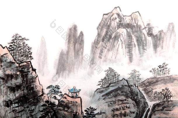 中国画、山水、树木