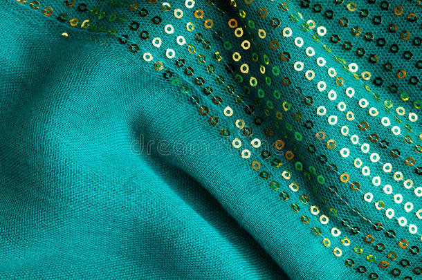 绿色亮片背景纹理抽象布料波浪形褶皱织物