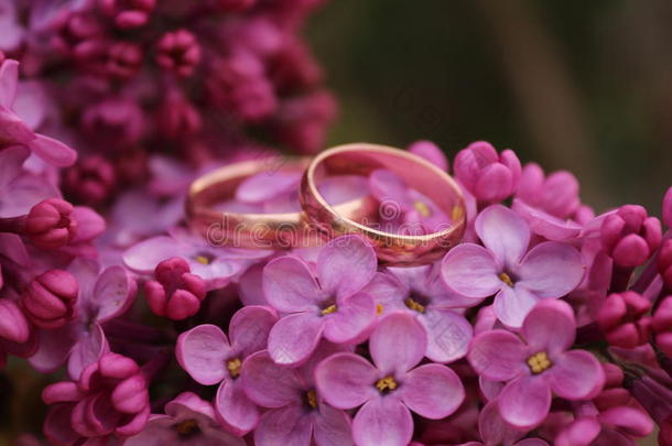 两枚镶有丁香花的金戒指