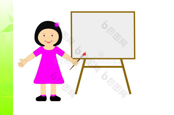 毛笔女孩展示孩子的创造力或绘画