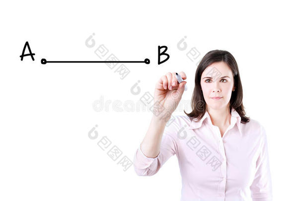 女商人画了一条从a点到b点的最短路线。