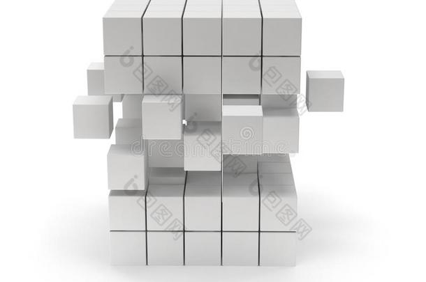 方块方块。装配概念。穿白色的。