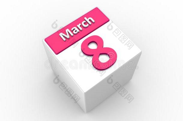白色和粉色3d日历8三月妇女节