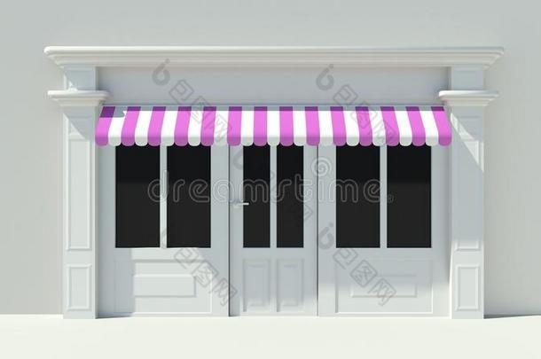 阳光明媚的<strong>店面</strong>，大窗户，白色<strong>店面</strong>，紫粉色和白色遮阳篷