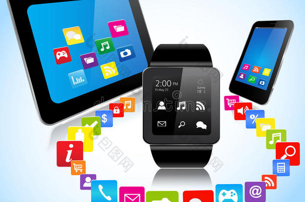 smartwatch智能手机平板电脑和应用程序