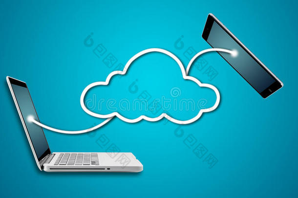 具有云网络概念的笔记本电脑和平板电脑