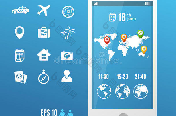 带移动地图的矢量智能手机。<strong>行程</strong>装置