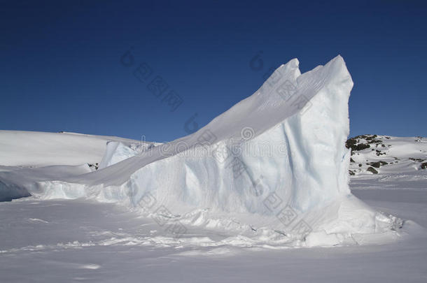 南极岛屿冬季结冰的细长冰山