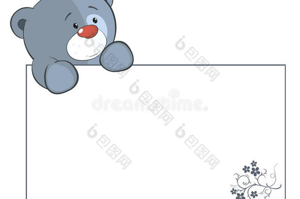 一只毛绒玩具小熊和一个空的空白卡通