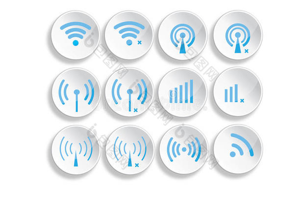一组不同的无线3d按钮和<strong>wifi图标</strong>