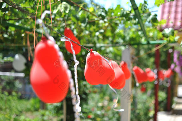 婚礼装饰，红色气球，户外