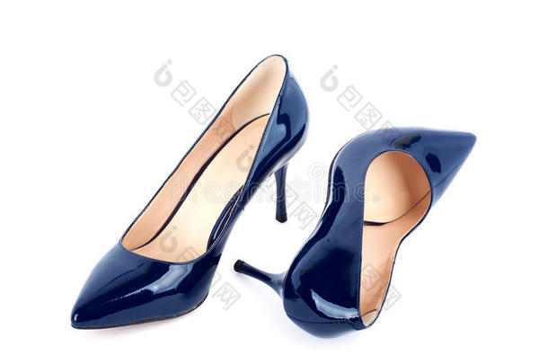 美丽的蓝色经典女鞋孤立