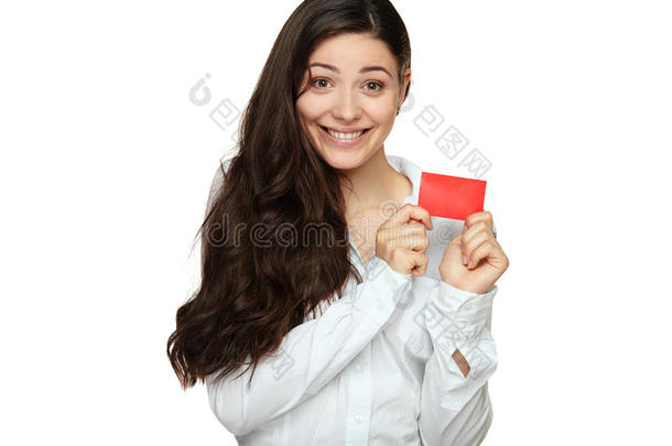 展示女士出示空白礼品卡标牌