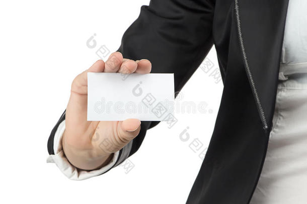 女商人拿着访问卡的照片
