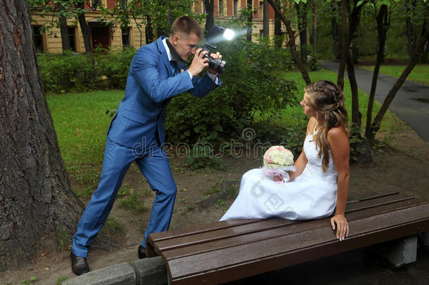婚纱照拍摄，新人用相机，拍新娘照。