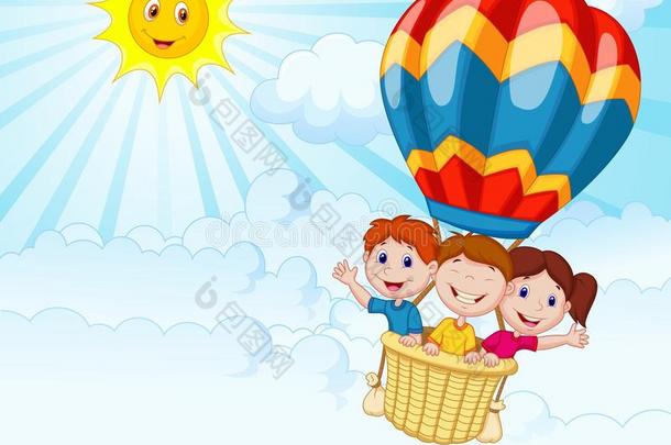 快乐儿童卡通乘热气球