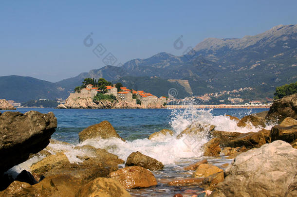 黑山sveti stefan Islande透视图