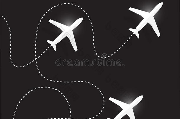 飞行路线和飞机。插画设计