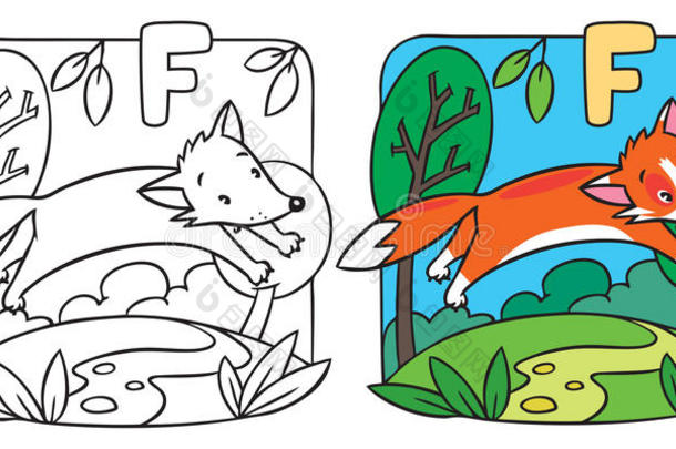 小红狐彩绘书。字母表f