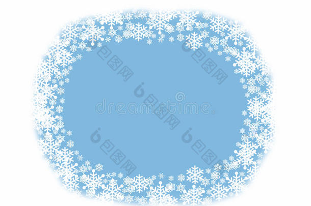 蓝白色雪花圆形边框背景空白