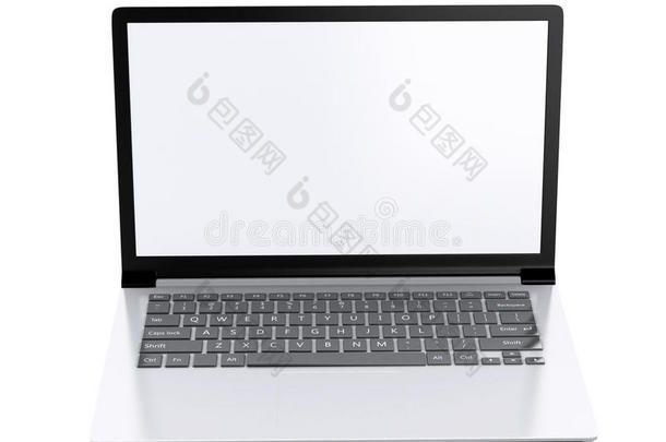 白色屏幕的现代笔记本电脑。三维插图