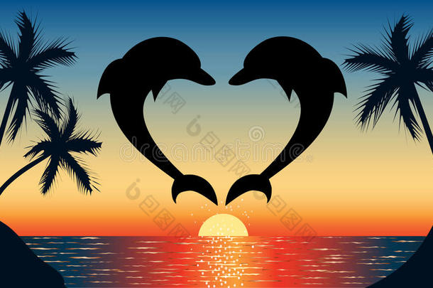 随着夕阳，跳起海豚形的心