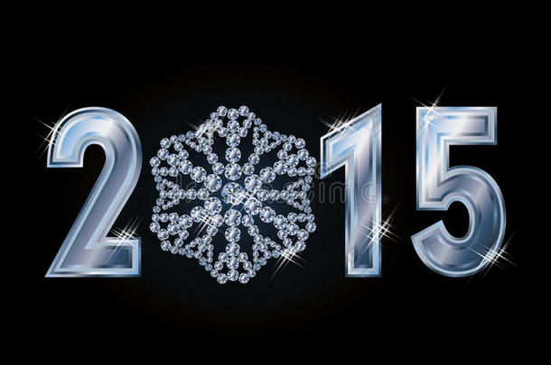 幸福2015新年贺卡，雪花灿烂