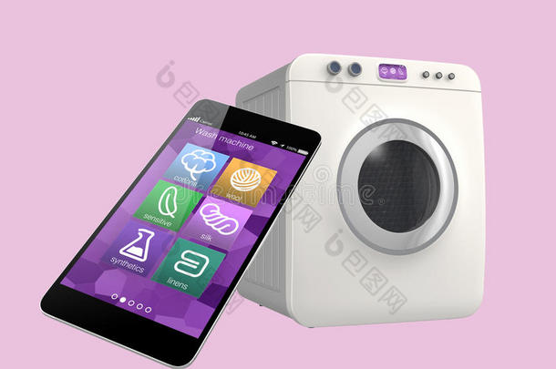 智能手机控制的洗衣机。物联网概念。