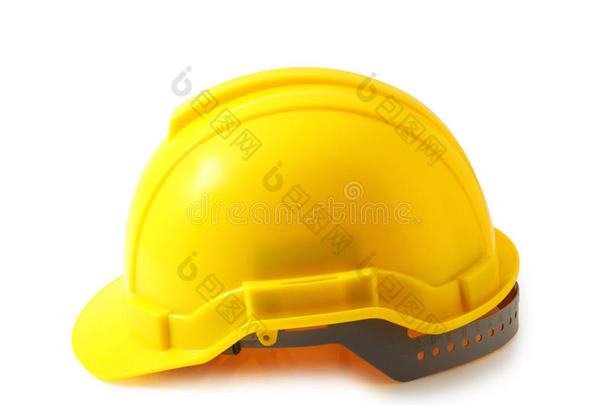 白色剪接路径上的黄色安全帽，安全帽隔离。