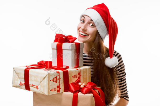 圣诞节送礼物的年轻女子