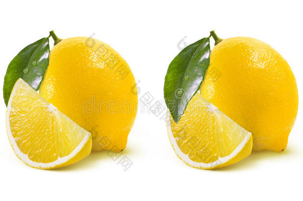 两个完整的柠檬色选项隔离在白色背景上