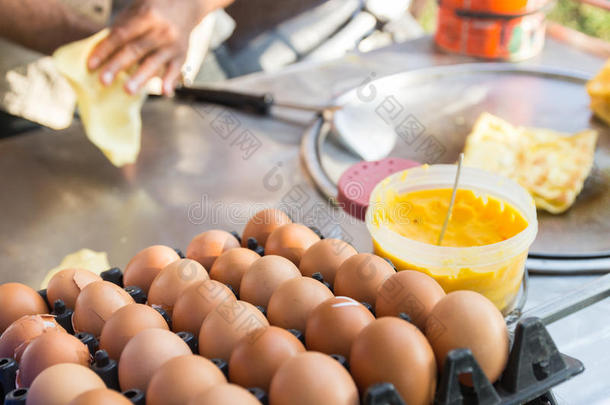 鸡蛋和黄油，用来烹调酥脆的扁平面包或圆面包