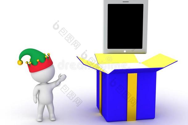 3d角色展示开放式礼品盒，内含平板电脑