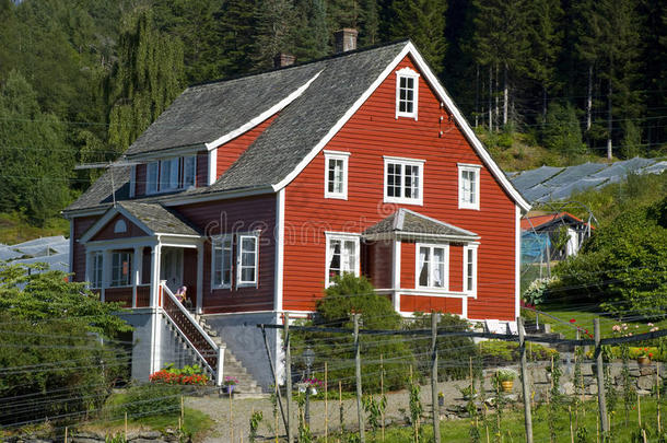 挪威<strong>古典红色</strong>木屋，斯堪的纳维亚