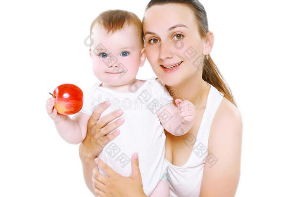婴儿和食物的概念-快乐的母亲与她的婴儿
