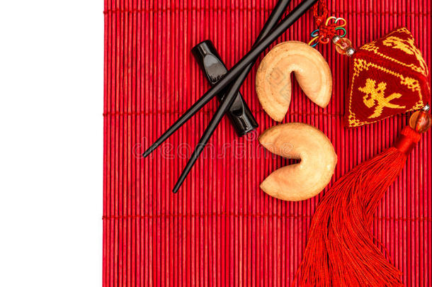 中国新年幸运符，幸运饼干和筷子