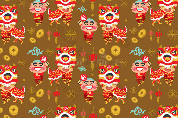 中国新年舞狮矢量图案