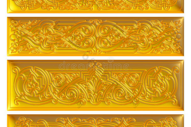 装饰菜单和邀请边框元素在金色的孤立的白色背景。