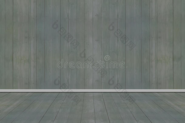 旧墨绿色木墙和地板的空房间
