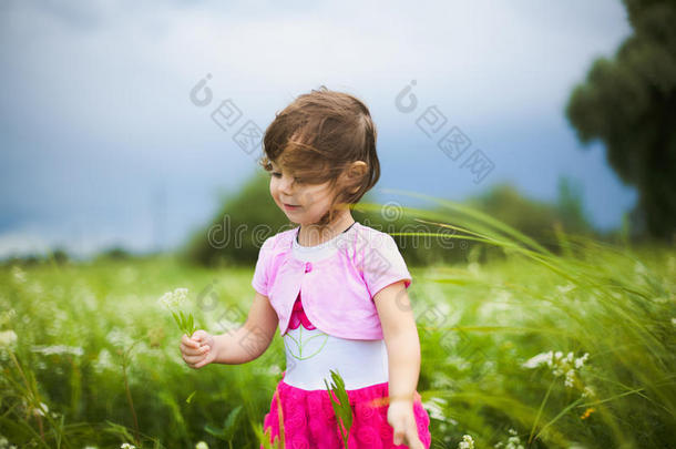 美丽无忧无虑的女孩在野外玩耍